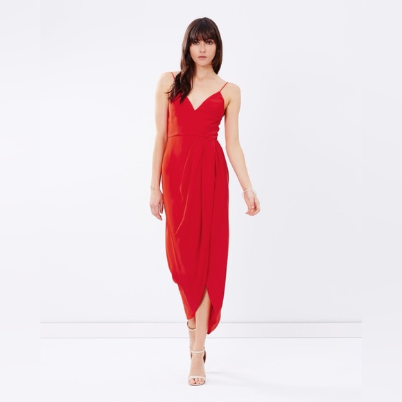Shona Joy - Red Sleeveless Wrap-Style Maxi Dress Sz 4 - Picture 2 of 8